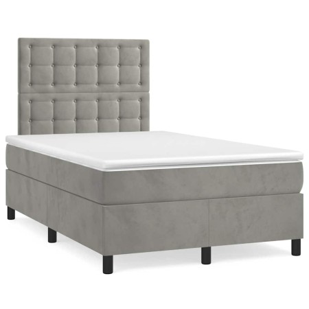 Cama box spring con colchón terciopelo gris claro 120x190 cm