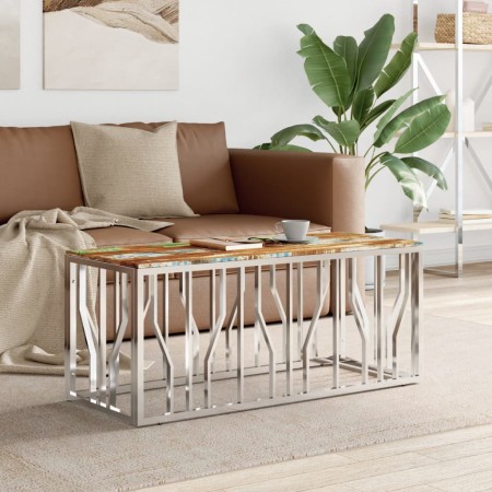 Stainless steel and silver recycled wood coffee table by vidaXL, Coffee table - Ref: Foro24-350056, Price: 105,63 €, Discount: %