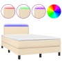 Cama box spring con colchón y luces LED tela crema 120x190 cm