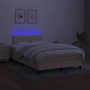 Cama box spring con colchón y luces LED tela crema 120x190 cm