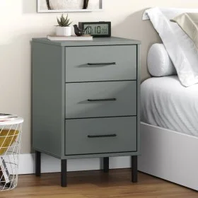 OSLO Nachttisch aus grauem Kiefernholz, Massivholz und Metallbeinen von vidaXL, Nachttische - Ref: Foro24-350977, Preis: 88,5...