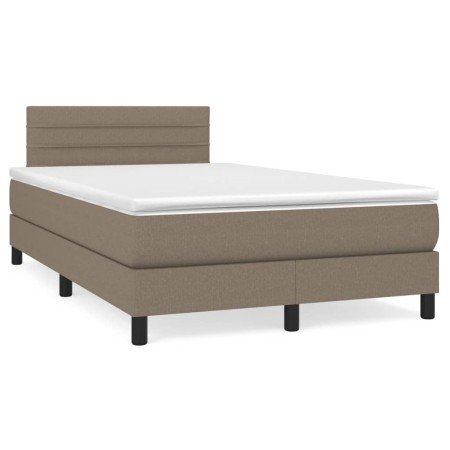 Cama box spring con colchón y LED tela gris taupe 120x190 cm