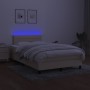 Cama box spring con colchón y luces LED tela crema 120x190 cm