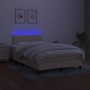 Cama box spring con colchón y luces LED tela crema 120x190 cm