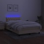 Cama box spring con colchón y luces LED tela crema 120x190 cm