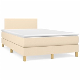 Cama box spring con colchón y luces LED tela crema 120x190 cm