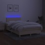 Cama box spring con colchón y luces LED tela crema 120x190 cm