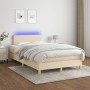 Cama box spring con colchón y luces LED tela crema 120x190 cm