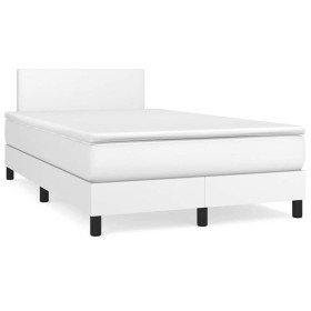 Cama box spring colchón y LED cuero sintético blanco 120x190 cm Cama box spring colchón y LED cuero sintético blanco 120x190 cm