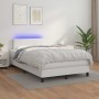 Cama box spring colchón y LED cuero sintético blanco 120x190 cm