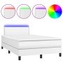 Cama box spring colchón y LED cuero sintético blanco 120x190 cm