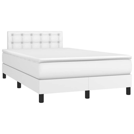 Cama box spring colchón y LED cuero sintético blanco 120x190 cm