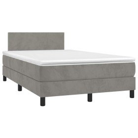 Cama box spring colchón y LED terciopelo gris claro 120x190 cm Cama box spring colchón y LED terciopelo gris claro 120x190 cm