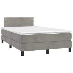 Cama box spring colchón y LED terciopelo gris claro 120x190 cm en Camas y somieres | Comprar online en Foro24
