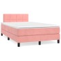 Cama box spring con colchón y LED terciopelo rosa 120x190 cm