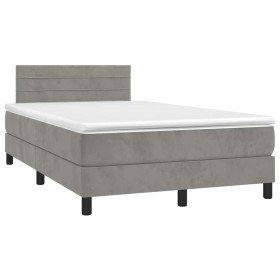 Cama box spring colchón y LED terciopelo gris claro 120x190 cm Cama box spring colchón y LED terciopelo gris claro 120x190 cm