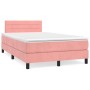Cama box spring con colchón y LED terciopelo rosa 120x190 cm