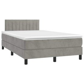 Cama box spring colchón y LED terciopelo gris claro 120x190 cm Cama box spring colchón y LED terciopelo gris claro 120x190 cm