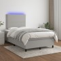 Cama box spring con colchón y LED tela gris claro 120x190 cm