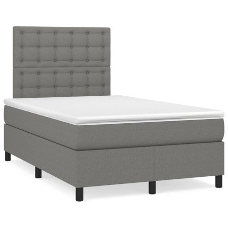 Cama box spring con colchón y LED tela marrón oscuro 120x190 cm en Camas y somieres | Comprar online en Foro24