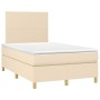 Cama box spring con colchón y luces LED tela crema 120x190 cm