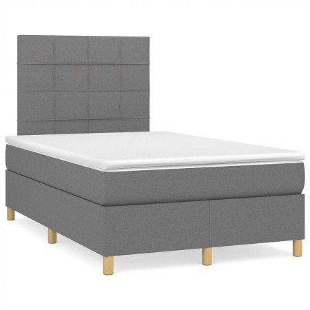 Cama box spring con colchón y LED tela marrón oscuro 120x190 cm en Camas y somieres | Comprar online en Foro24