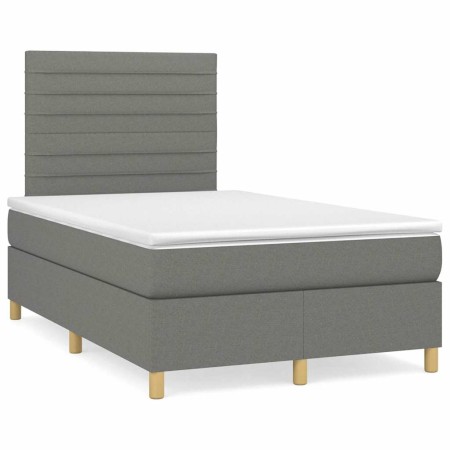 Cama box spring con colchón y LED tela marrón oscuro 120x190 cm en Camas y somieres | Comprar online en Foro24