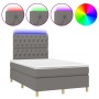 Cama box spring con colchón y LED tela marrón oscuro 120x190 cm