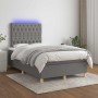 Cama box spring con colchón y LED tela marrón oscuro 120x190 cm