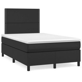 Cama box spring con colchón LED cuero sintético negro 120x190cm Cama box spring con colchón LED cuero sintético negro 120x190cm