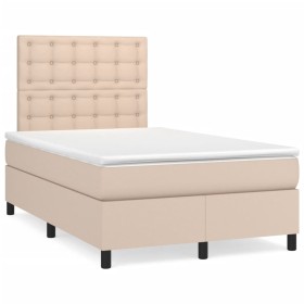 Cama box spring colchón LED cuero sintético capuchino 120x190cm