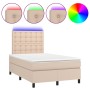 Cama box spring colchón LED cuero sintético capuchino 120x190cm