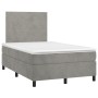 Cama box spring colchón y LED terciopelo gris claro 120x190 cm
