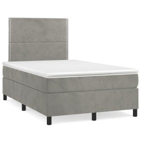 Cama box spring colchón y LED terciopelo gris claro 120x190 cm Cama box spring colchón y LED terciopelo gris claro 120x190 cm