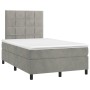 Cama box spring colchón y LED terciopelo gris claro 120x190 cm