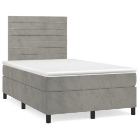 Cama box spring colchón y LED terciopelo gris claro 120x190 cm Cama box spring colchón y LED terciopelo gris claro 120x190 cm