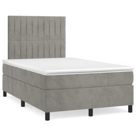 Cama box spring colchón y LED terciopelo gris claro 120x190 cm Cama box spring colchón y LED terciopelo gris claro 120x190 cm