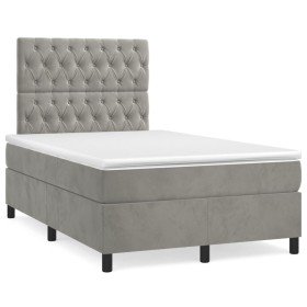 Cama box spring colchón y LED terciopelo gris claro 120x190 cm Cama box spring colchón y LED terciopelo gris claro 120x190 cm
