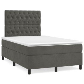 Cama box spring colchón y LED terciopelo gris oscuro 120x190 cm en Camas y somieres | Comprar online en Foro24