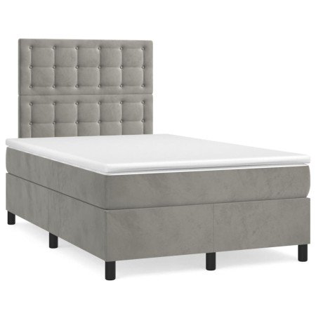 Cama box spring colchón y LED terciopelo gris claro 120x190 cm en Camas y somieres | Comprar online en Foro24
