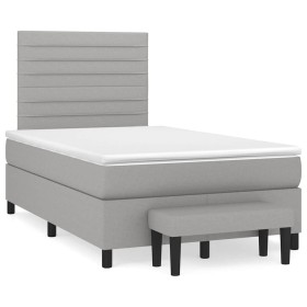 Cama box spring con colchón tela gris claro 120x190 cm