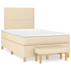 Cama box spring con colchón tela color crema 120x190 cm Cama box spring con colchón tela color crema 120x190 cm