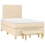 Cama box spring con colchón tela color crema 120x190 cm