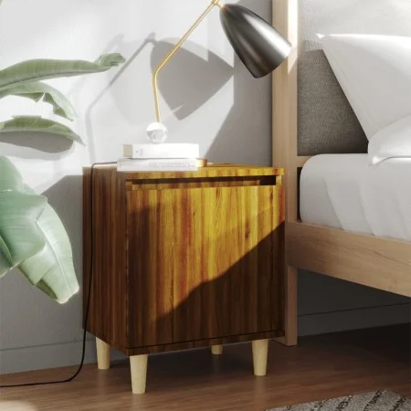 Nachttisch mit Beinen aus massivem Eichenbraunholz, 40 x 30 x 50 cm von vidaXL, Nachttische - Ref: Foro24-813114, Preis: 28,9...