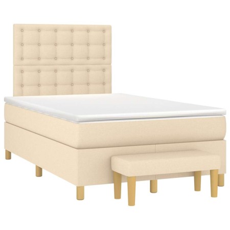 Cama box spring con colchón tela color crema 120x190 cm