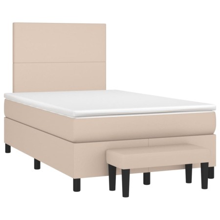 Cama box spring con colchón cuero sintético capuchino 120x190cm