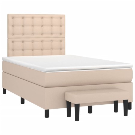 Cama box spring con colchón cuero sintético capuchino 120x190cm