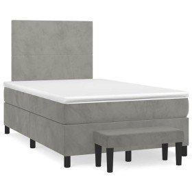 Cama box spring con colchón terciopelo gris claro 120x190 cm Cama box spring con colchón terciopelo gris claro 120x190 cm