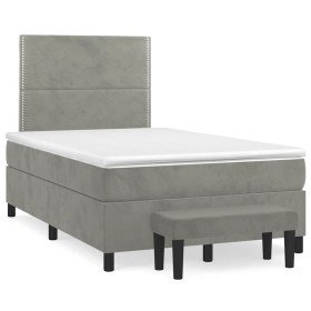 Cama box spring con colchón terciopelo gris claro 120x190 cm Cama box spring con colchón terciopelo gris claro 120x190 cm