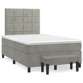 Cama box spring con colchón terciopelo gris claro 120x190 cm en Camas y somieres | Comprar online en Foro24